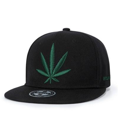 China Bulk Fashion Design Leaf Weed JOINT Snapback Hats The Maple Black Embroidery Snapback Hat for sale