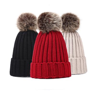 China 2019 COMMON Knitted Acrylic Hats Women Beanies Cover Women Winter Casual Hat With Pom Pom for sale