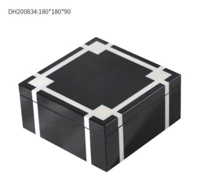 China Simple Minimalist Modern Black And White Wood Jewelry Box Painting Storage Box Model Room Bedroom Office Home Decoration Baking for sale