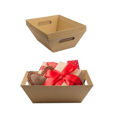 China Recycled Materials Wholesale Christmas Gift Packages Market Tray Cardboard Custom Wedding Basket With Handles Empty Gift Basket for sale