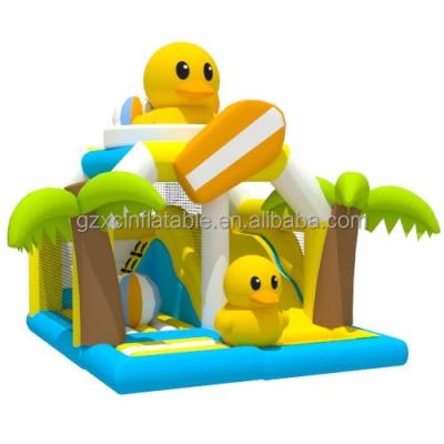 China Best 0.55mm PVC Tarpaulin+1000D New Innerial Regenerative Summer Jumping Bed Bouncy Animal Theme Inflatable Castle Yellow Duck Slide Combo for sale