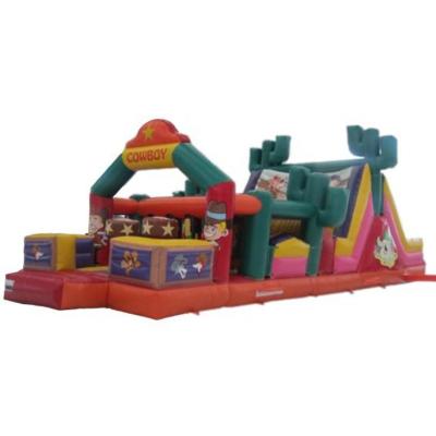 China Entertainment Bestselling Cowboy Design Inflatable Obstacle Outdoor Course Play Kids Jumping Bounce House With Slide For Amusement Park for sale