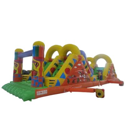 China Outdoor Popular Cartoon Design Colorful Entertainment Inflatable Obstacle Course With Inflatable Slide Bouncer For Amusement Park for sale