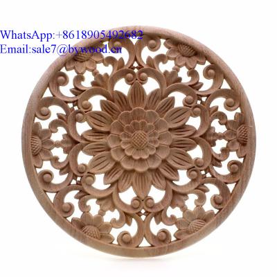 China Traditional Ornamental Carving Wooden Onlays Decorative Small Wood Applique Solid Wood Rosette for sale