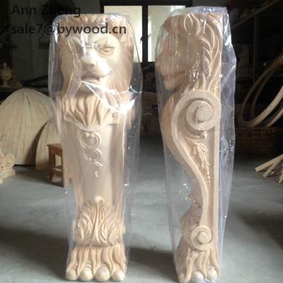 China Traditional Wooden Lion Braces Lionhead Column Person Woman Braces Girl Lionhead Wooden Coebels for sale