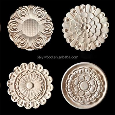 China Unfinished Rosette Wood Rosette Wood Applique Onlays Round Wooden Rosette for sale