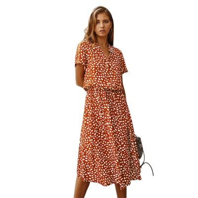 China Summer Polka Dot Short Sleeve Ladies Dress Anti-Static Shirt Collar Casual Dress for sale