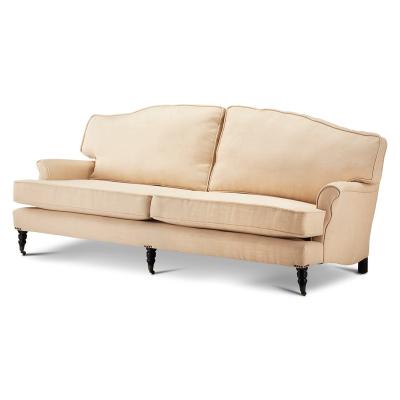 China Contemporary Cream Beige Fabric Sofa Couch Modern Living Room Furniture Two Seater With Metal Legs Backrest 2 Pillows for sale