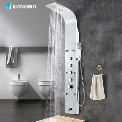 China Floor Stand Faucets Shower Faucet Stainless Steel Rainfall Waterfall Shower Panel Thermostatic Tower 6016 for sale