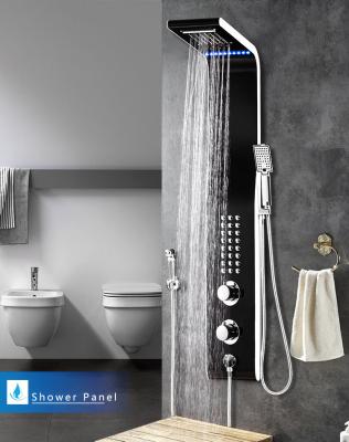 China With Slide Bar Matte Stainless Steel Thermostatic Massage Shower Wall Mounted Shower Panel 9802 for sale