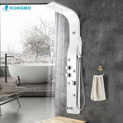 China Without Slide Bar Stainless Steel Rain Shower Panel Tower Bathroom Wall Mount Multifunction Shower Mixer for sale