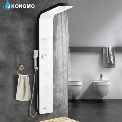 China Without Stainless Steel Slide Bar Shower Panel System With Rainfall Waterfall Shower Head And Hand Shower Wand With Shelf for sale