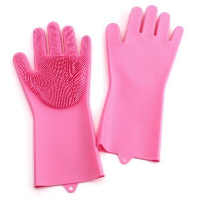 China 240 g/Pair Reusable Heat Resistant Silicone Dish Sponge Scrubber Viable Cleaning Wash Gloves for sale