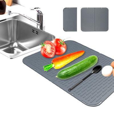 China Viable Silicone Heat Resistant Dish Drying Mat Microfiber Tabletop Kitchen Dish Dish Drainer Mat For Wine Glass Baby Bottle Cup for sale