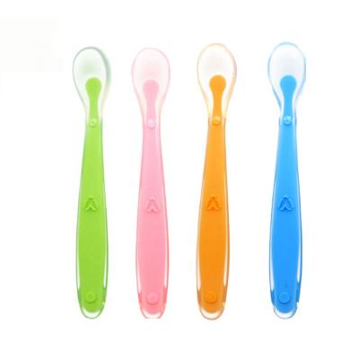 China Soft-Tip BPA Free First Stage Silicone Baby Administers Silicone Baby Training Bebe Feeding Spoon Cuchara Spoons for sale