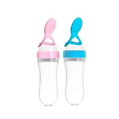 China Wholesale BPA Free Silicone Food Grade Silicone Baby Squeeze Spoon With Bottle for sale