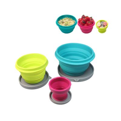 China Viable Wholesale Silicon Fruit Salad Bowl Cute Camping Collapsible Bowl Silicone Food Collapsible Bowl With Lid for sale