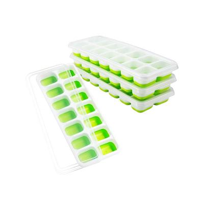 China Sustainable Silicone Ice Cube Tray Easy-Release Silicone 14-Ice Cube Trays With Spill-Resistant Removable Lid for sale