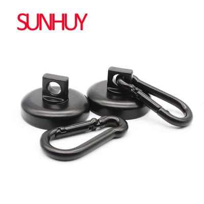 China Industrial Strong Magnet Black Mountaineering Loop Chuck Disc 32mm Magnetic Spring Hook Shaped Rotary Magnetic Mountaineering Buckle Chuck for sale