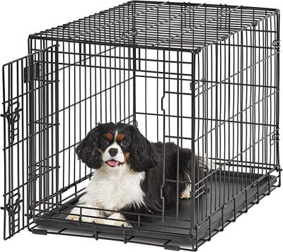 China Outdoor Stored Dog Kennel Modern Net Metal Dog Cage Travel Cage Double Door Tray Dog Kennel for sale