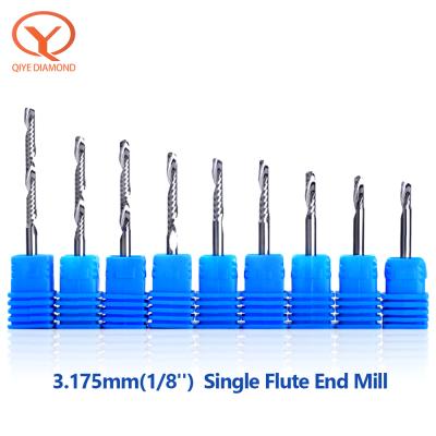 China Mobile Phone Tablet Qiye 3.175mm Solid Carbide Single Flute End Mill Cutter For WOOD for sale