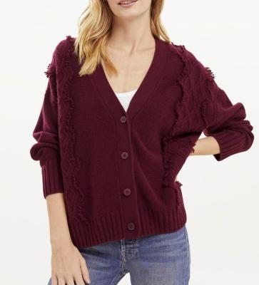 China Anti-wrinkle 2022 winter custom 100% cashmere cardigan combines texture knits with luxurious women knit cardigan sweater for sale