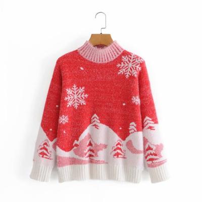 China Anti-wrinkle Fashion Warm Jacquard Snowflakes Knit Sweater For Women Christmas Sweater for sale