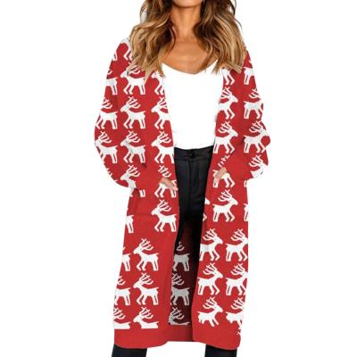 China Factory Wholesale Anti-wrinkle Long Plus Size Loose Deer Pattern Women Christmas Sweater Coat for sale