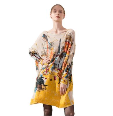 China Anti-Wrinkle Colorful Printed Casual Dress Plus Size O-Neck Digital Printing Women's Knitted Sweater Dress for sale