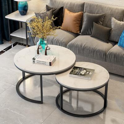 China Marble Top Stainless Steel (Height) Adjustable Living Room Furniture Golden Frame Segmented Circular Glass Coffee Table for sale