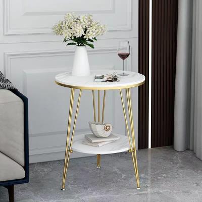 China Small Adjustable Modern Metal Edge (Other) Marble Table In Living Room, Double Layered Design for sale