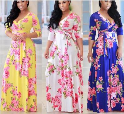 China Wholesale Breathable Plus Sleeve Maxi African Split Dress Women's Clothing Floral Print Long Skirt For Women XXXXXL for sale