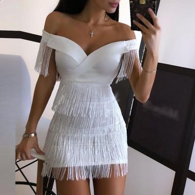 China Wholesale Viable Black White Sleeveless Elegant Tassel Summer Dress Women Party Wear Women Party Wear White Tassel Dresses for sale