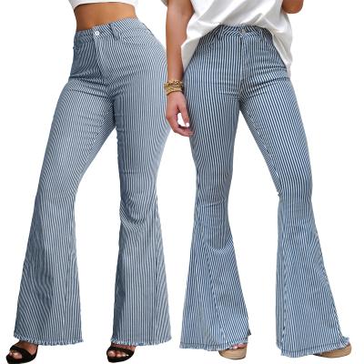 China Sustainable Factory Customized High Waist Stripe Bell Bottoms Sustainable Factory Customized Womens Jeans for sale