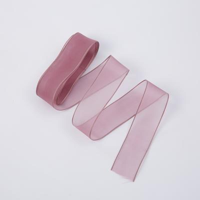 China Luster Wholesale Translucent Polyester Ribbon gift flower wrapping cheap organza ribbon for bows for sale