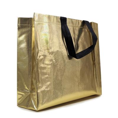 China Reusable Metallic Laminated Nonwoven Laser Gold Wrapping Gift Bags for sale