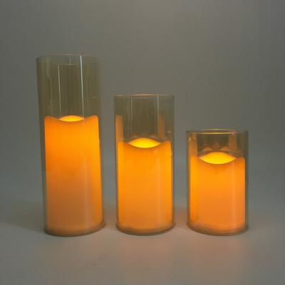 China Christmas Deoration Home Decor Set Of 3 Wholesale Magic Warm White Flickering Flameless Lead Glass Pillar Candles for sale