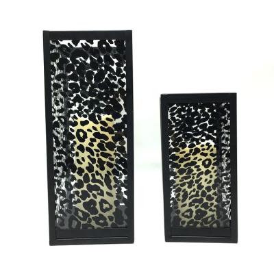 China Fashionable Attractive Decorative Set of 2 Square Metal Glass Lanterns with Flashing LED Candle Lights for sale