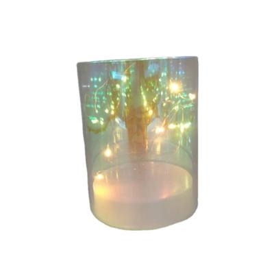 China Simple Modern Glass Opens Hurricane Glass Tube Plated Color Christmas Decorations With Led Lights for sale