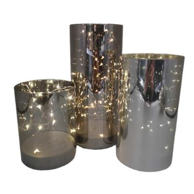 China 2020 simple fashionable elegance dia10x13/18/23cm set 3 plated silver gray glass jar light for sale