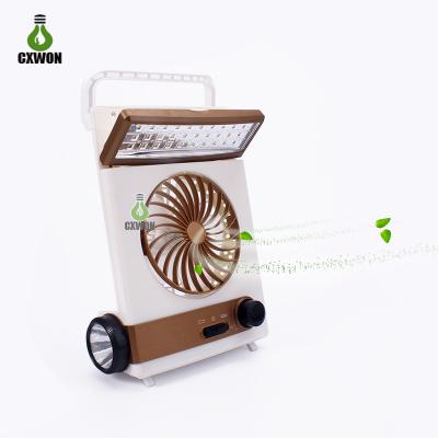 China Fans Solar Portable Rechargeable Electric Emergency Air Cooling Light Fan Fashion Outdoor Camping Flashlight for sale