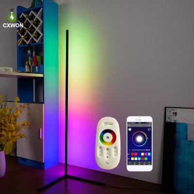 China Modern Atmosphere Dimmable Corner Lamp Standing Tooth App Control RGB LED Light Blue Floor Lamp for sale