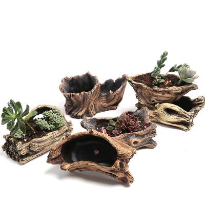 China Z771 Breathable and Durable Cement Tree Root Carving Mini Pastoral Flowerpot Succulents Basin Reusable Flower Planter Stump Flower Pot for sale