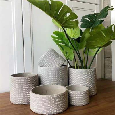 China CLASSIC Nordic style large cement decoration flower pots cafe counter cylinder plant potting abstract flower pot for sale