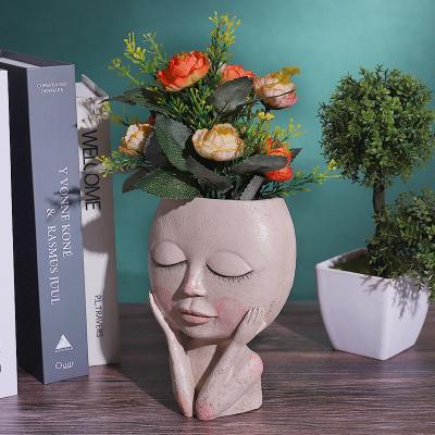 China Resin Cactus Planter Resin Light Head Succulent Planter Cute Face Closed Eyes Flower Pot With Drainage Hole for sale