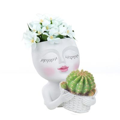 China OEM Wholesale Resin Lightweight Human Female Face Succulent Flower Pot For Plants for sale