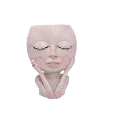 China Light Cute Human Plant Lady Face Resin Head Planter Flower Pot for sale