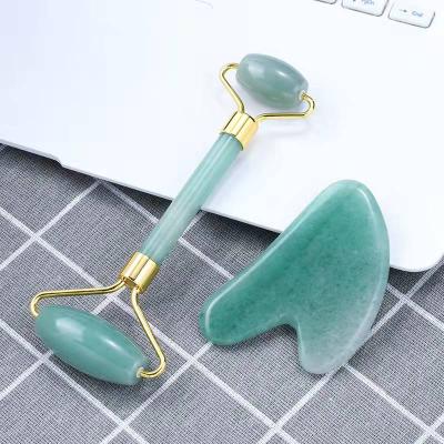 China Face Aventurine 100% Jade Roller for Face and Gua Sha Massager Scrubbing Set for sale