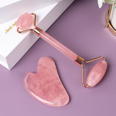 China Private Label Rose Quartz Jade Roller For Anti Aging Facial Rose Jade Roller Rose Quartz Roller Body Face for sale