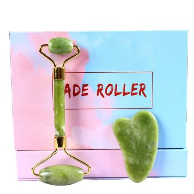 China High quality natural green double phoenix jade roller whitening from amazon and gua sha major private label for sale